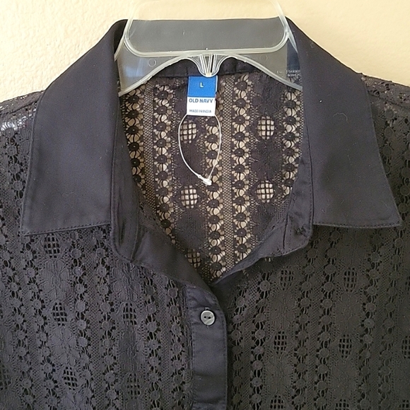 Old Navy Womens Black Crochet Lace Button Down Shirt - Size Large - Picture 2 of 9